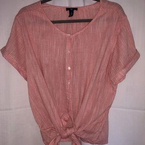 Orange/White Striped Front Tie Button Down Top